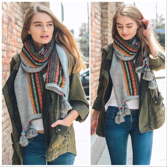 Bohemian Knit Braided & Tassel Scarf - Picture 4 of 8